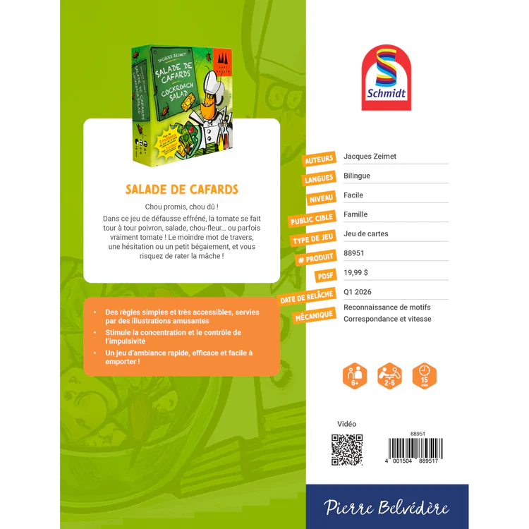 Verso de la boîte La Salade de Cafards - règles et caractéristiques du jeu