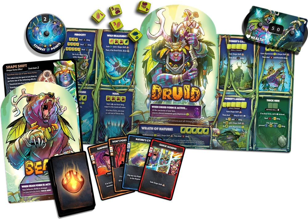 Verso de la boîte Dice Throne Vanguard – Hero Pack Druid | Jeu de société stratégique - règles et caractéristiques du jeu