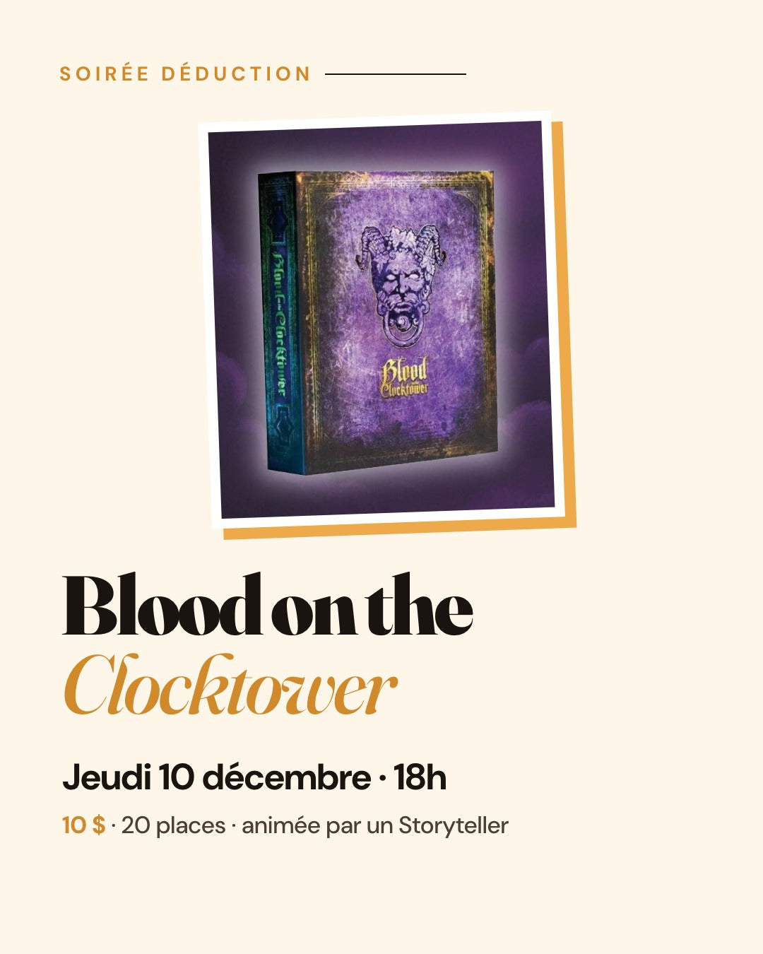Blood on the Clocktower, jeudi 10 décembre 2026 à 18h, AdventureBox Sherbrooke