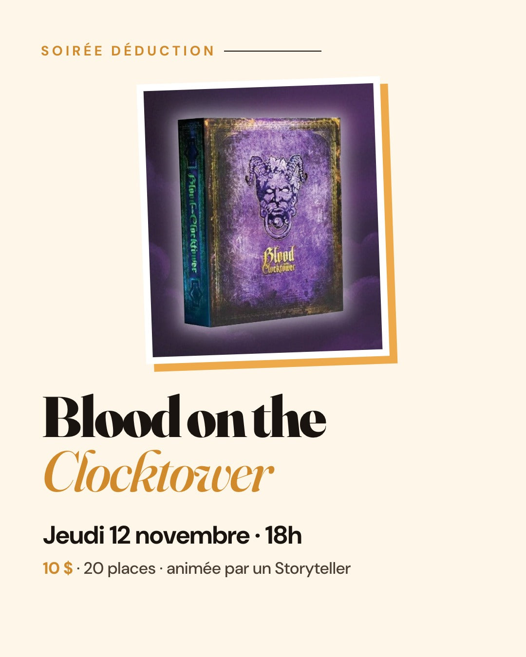 Blood on the Clocktower, jeudi 12 novembre 2026 à 18h, AdventureBox Sherbrooke