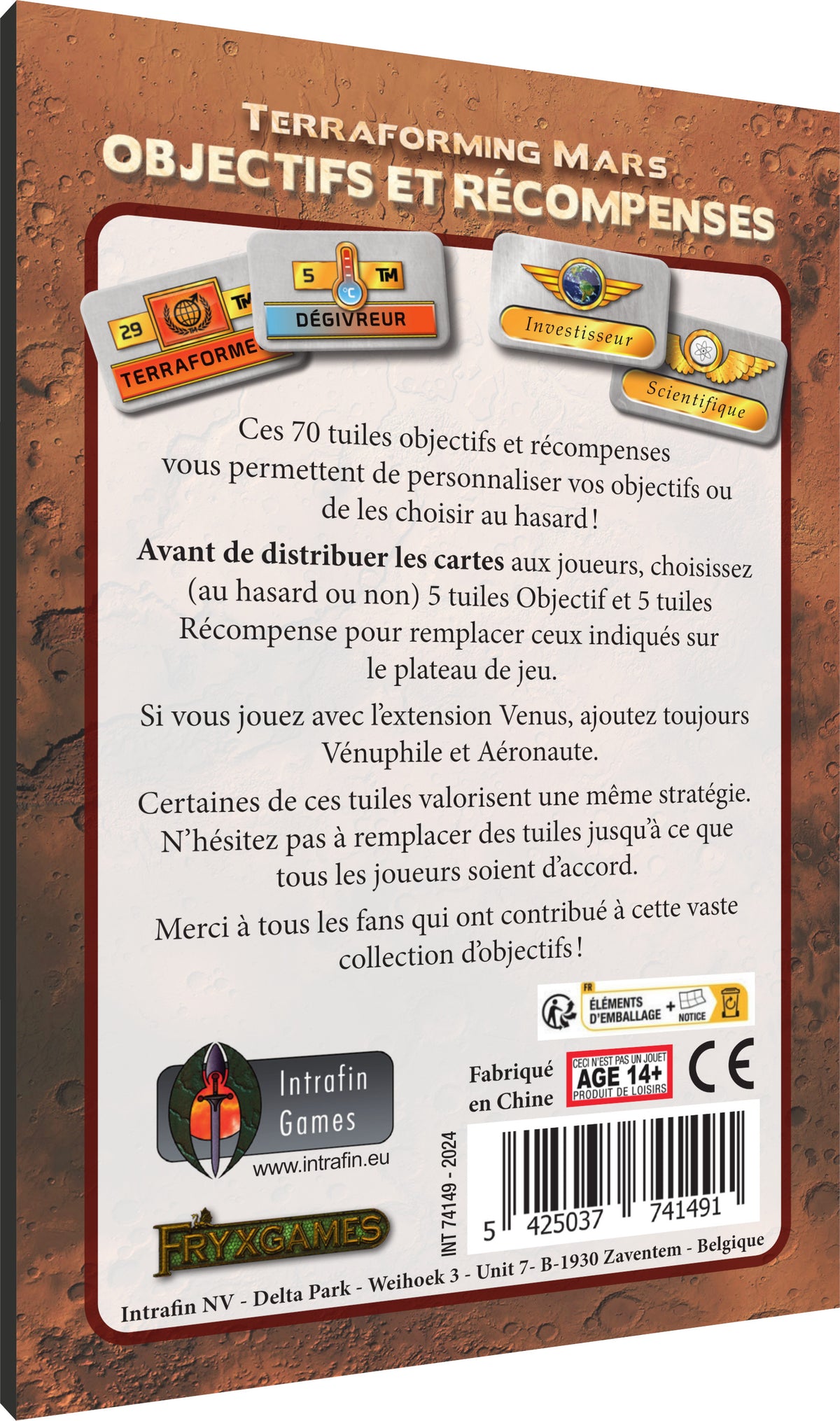 Boîte du jeu de société Terraforming Mars - ext. Objectifs et récompenses - FR - 1-5 joueurs, 90 - 120 min, 12 ans+