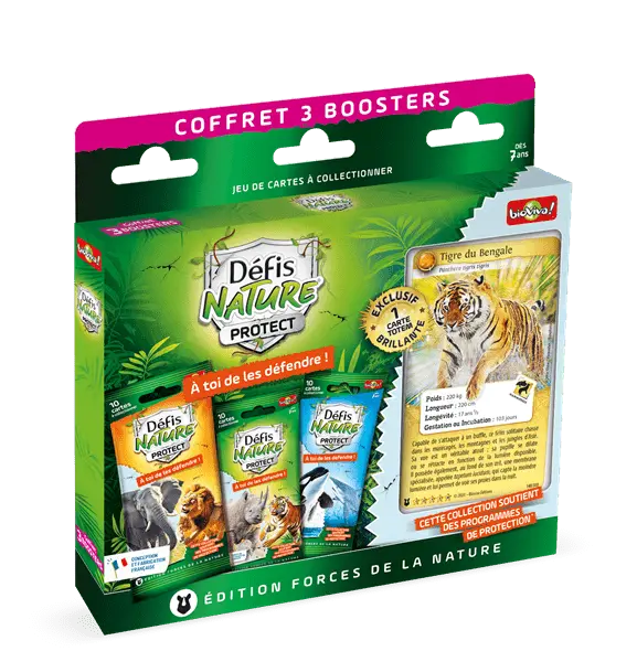 Défis Nature Protect - Coffret 3 Boosters : Tigre - AdventureBox | Jeux de Société