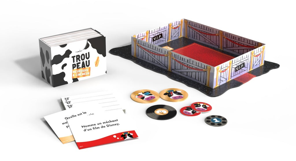 Verso de la boîte Troupeau : Meuhsique et Cinémeuh - règles et caractéristiques du jeu
