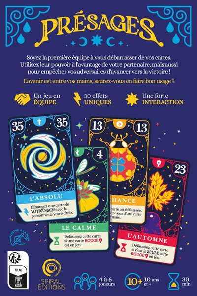 Verso de la boîte Présages - FR - règles et caractéristiques du jeu