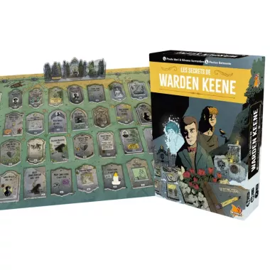 Verso de la boîte Les Secrets de Warden Keene (FR) — Jeu d'enquête narratif - règles et caractéristiques du jeu