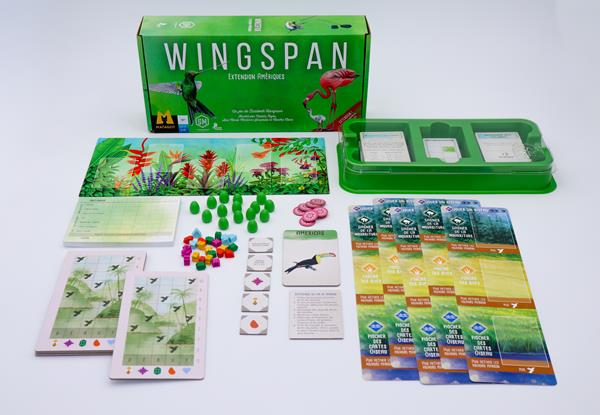 Verso de la boîte Wingspan – Extension Amériques (Français) - règles et caractéristiques du jeu