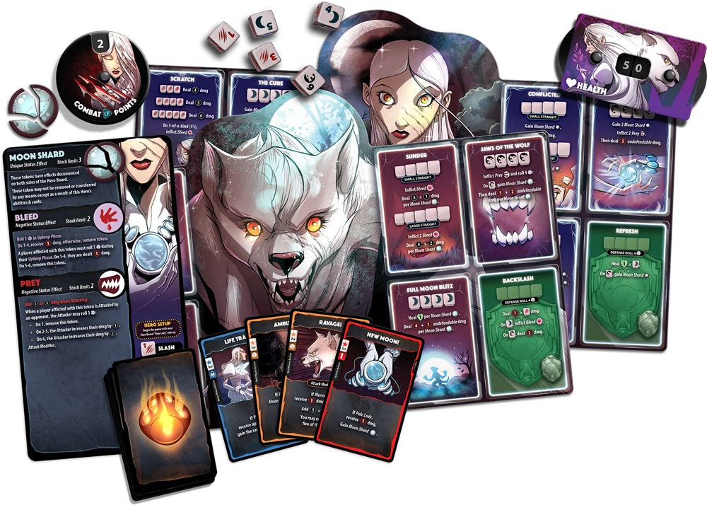 Verso de la boîte Dice Throne : Outcasts – Hero Pack Pale Lady | Jeu de dés stratégique - règles et caractéristiques du jeu