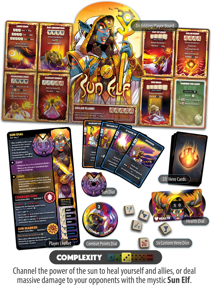 Boîte du jeu de société Dice Throne Vanguard – Hero Pack Sun Elf | Jeu de société stratégique - 2-4 joueurs, 30 min, 10 ans+