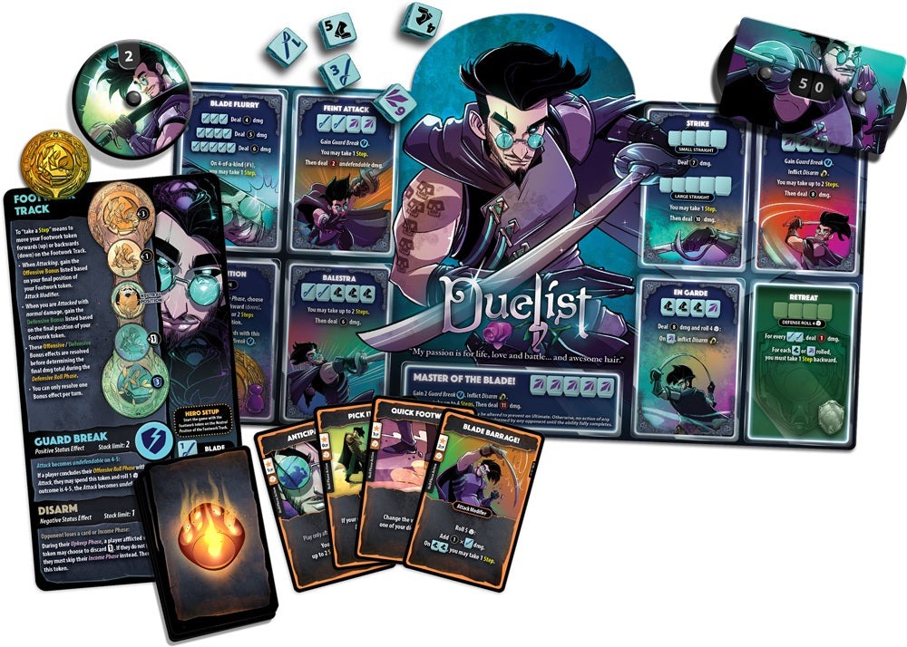 Verso de la boîte Dice Throne Vanguard – Hero Pack Duelist | Jeu de société stratégique - règles et caractéristiques du jeu