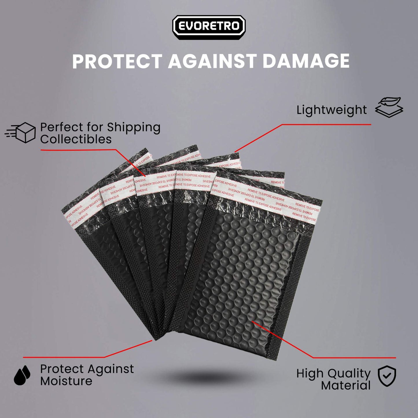 50x EVORETRO Poly Bubble Mailers  4x6" – Black Protective Shipping Envelopes