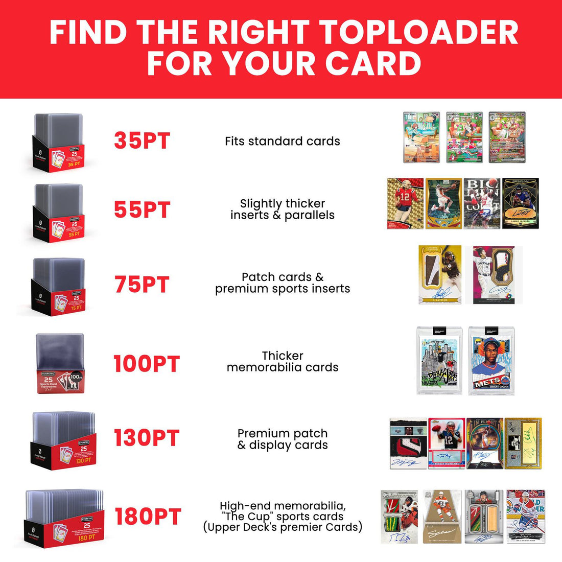 25 EVORETRO Toploader 35pt/55pt/75pt/100pt/180pt – Pack of 25 for Trading Cards - vue 2